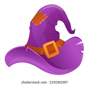 Vector illustration of a cartoon Halloween witch hat. Witch hat with buckle isolated on white background. Design element for Halloween.
