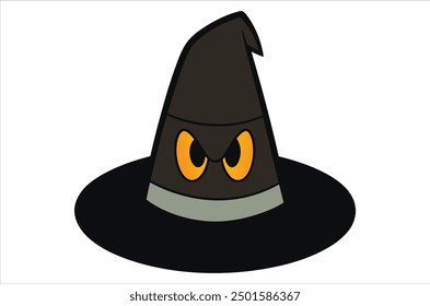 Vector illustration of a cartoon Halloween witch hat. Witch hat with buckle isolated on white background. Design element for Halloween.