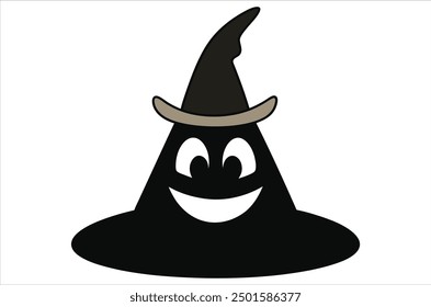 Vector illustration of a cartoon Halloween witch hat. Witch hat with buckle isolated on white background. Design element for Halloween.