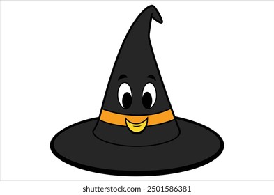 Vector illustration of a cartoon Halloween witch hat. Witch hat with buckle isolated on white background. Design element for Halloween.