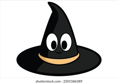 Vector illustration of a cartoon Halloween witch hat. Witch hat with buckle isolated on white background. Design element for Halloween.