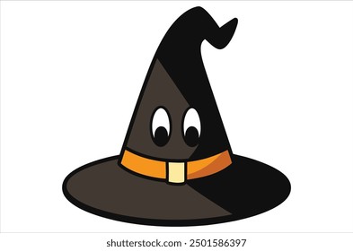 Vector illustration of a cartoon Halloween witch hat. Witch hat with buckle isolated on white background. Design element for Halloween.