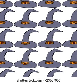 Vector illustration of a cartoon Halloween witch hat. hat with buckle  isolated on white background. Design element for Halloween. Happy Halloween pattern