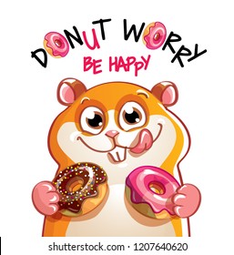 Vector illustration of cartoon hamster with donuts