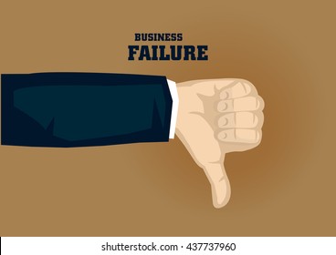 Vector illustration of cartoon hand of businessman in thumbs down gesture isolated on brown background. Concept for business failure.