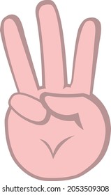 Vector illustration of cartoon hand, counting up to three or showing 3 fingers