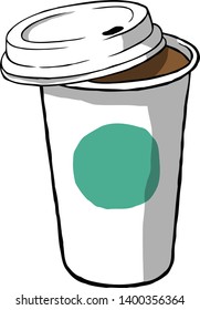 Vector illustration of an cartoon hand drawn fast food. Coffee in closed paper cup