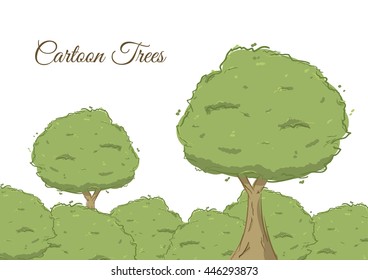 Vector illustration: Cartoon hand drawn  tree on the forest background.