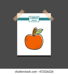 Vector illustration with cartoon hand drawn red apple on white background. Healthy fruit snack for diet and healthy lifestyle. Vector organic natural apple icon. Vitamin fruit, apple garden icon