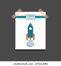 Vector illustration with cartoon hand drawn isolated rocket spaceship icon. Startup, business, science technology vector icon. Hand drawn cosmos travel concept. Isolated rocket on white background
