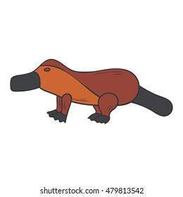 Vector illustration with cartoon hand drawn platypus icon. Australian animal background. Vector children book cover platypus illustration. Cute australia animal wildlife icon