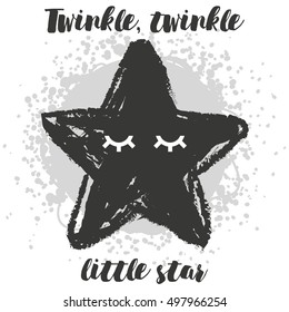 Vector illustration with cartoon hand drawn star. Design for baby, child or adult clothing like t-shirts or pajamas