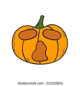 Vector illustration with cartoon hand drawn orange Halloween Pumpkin