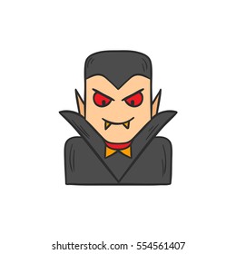Vector illustration with cartoon hand drawn isolated vampire on white background. Scary gothic character icon for Halloween design