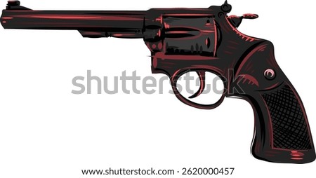 Vector illustration of cartoon hand drawn revolver. Great for law, self defense, vintage firearm, security, crime and police themed designs. Cartoon Style Hand Drawn Revolver Vector Illustration.