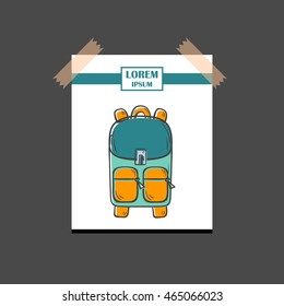 Vector illustration with cartoon hand isolated cute school backpack. Vector Back To School icon. Hand drawn school or precshool isolated object. Education equipment vector cartoon icon