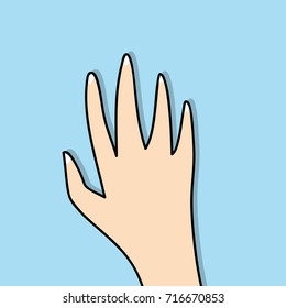 Vector illustration of cartoon hand on blue background.