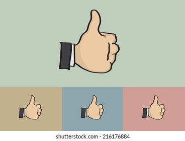 Vector illustration of a cartoon hand with thumb up gesture on isolated on different background