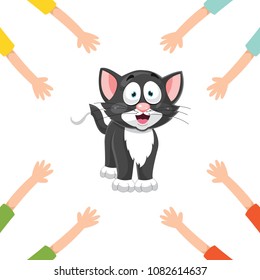 Vector Illustration Of Cartoon Hands With Cat
