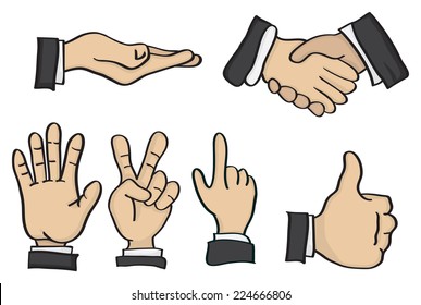Vector illustration of cartoon hands in different hand sign gestures