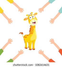 Vector Illustration Of Cartoon Hands With Giraffe