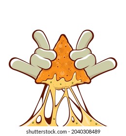 vector illustration of cartoon hands holding a nacho