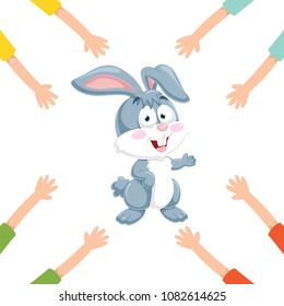 Vector Illustration Of Cartoon Hands With Rabbit