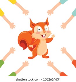 Vector Illustration Of Cartoon Hands With Squirrel