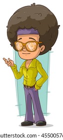 A vector illustration of cartoon handsome disco man in sunglasses