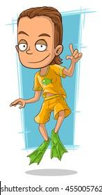 A vector illustration of cartoon handsome man in green flippers