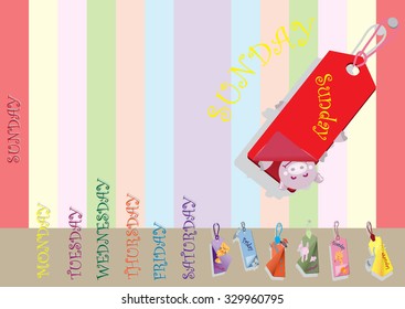 Vector illustration cartoon happy animals pig elephant giraffe rabbit hippo raccoon tiger on the diary bookmark