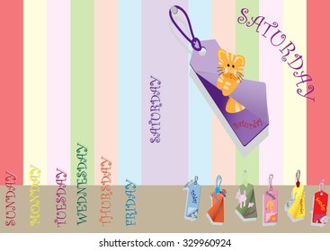 Vector illustration cartoon happy animals pig elephant giraffe rabbit hippo raccoon tiger on the diary bookmark
