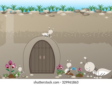 Vector illustration cartoon the happy ant family in sweet home