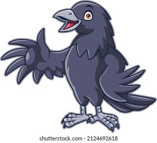 Vector illustration of Cartoon happy crow waving hand	