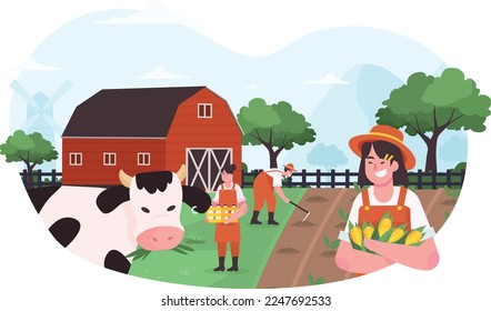 Vector illustration cartoon of happy family farm