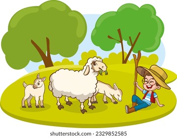 Vector illustration cartoon of happy farm animals.