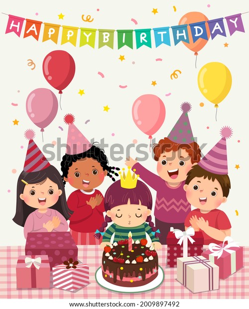 Vector Illustration Cartoon Happy Group Children Stock Vector (Royalty ...