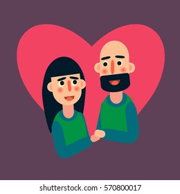 Vector illustration . Cartoon. Happy Lovers are holding hands together. Card design 