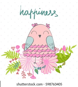 vector illustration of a cartoon happy owl