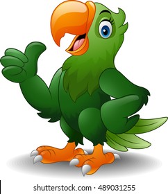 Vector illustration of Cartoon happy parrot giving thumb up