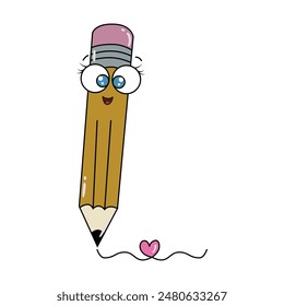 Vector Illustration of Of Cartoon Happy Pencil Character