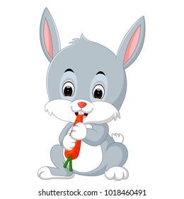 vector illustration of Cartoon happy rabbit eating carrot