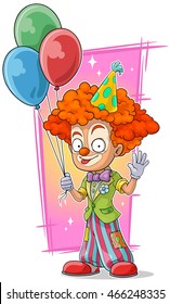 A vector illustration of cartoon happy redhead clown with balloons