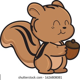 Vector illustration of Cartoon happy squirrel holding acorn