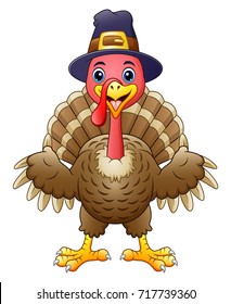 Vector illustration of Cartoon happy turkey