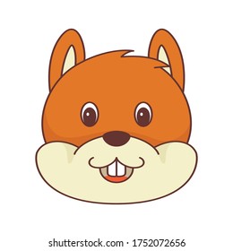 Vector illustration of a cartoon squirrel’s head. Isolated on white background. Cute wild animal