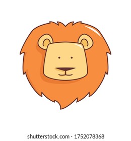 Vector illustration of a cartoon lion’s head. Isolated on white background. Cute wild animal