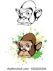 Vector illustration of a cartoon head monkey