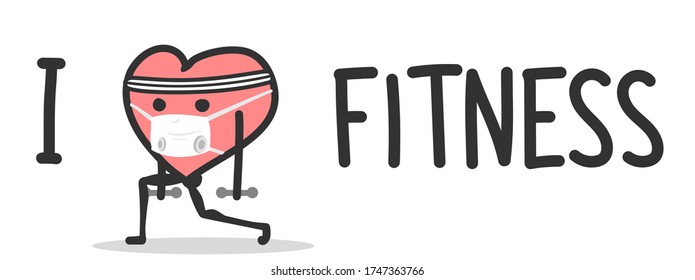 Vector illustration of cartoon heart character doing fitness.