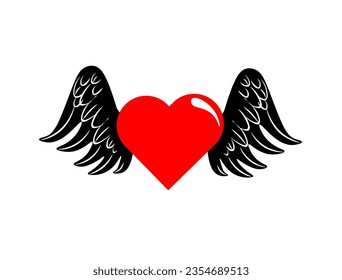 Vector illustration of a cartoon heart with wings